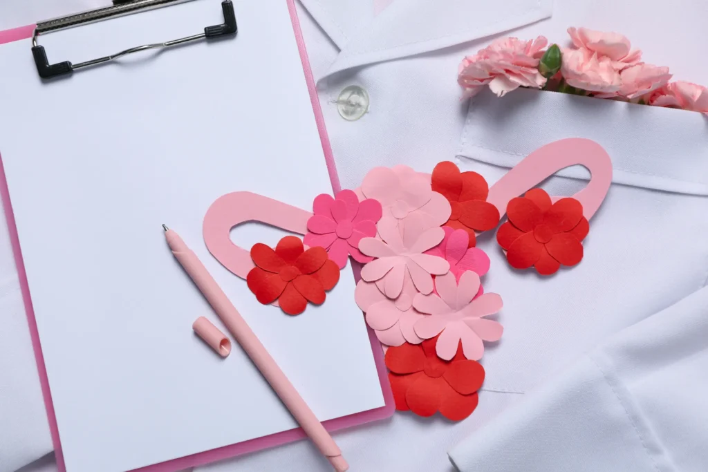 doctors-coat-with-flowers-clipboard-pen-uterus-doctor-gynecologist