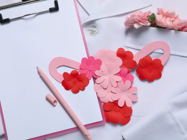 Ciklusszinkron konzultáció - doctors-coat-with-flowers-clipboard-pen-uterus-doctor-gynecologist