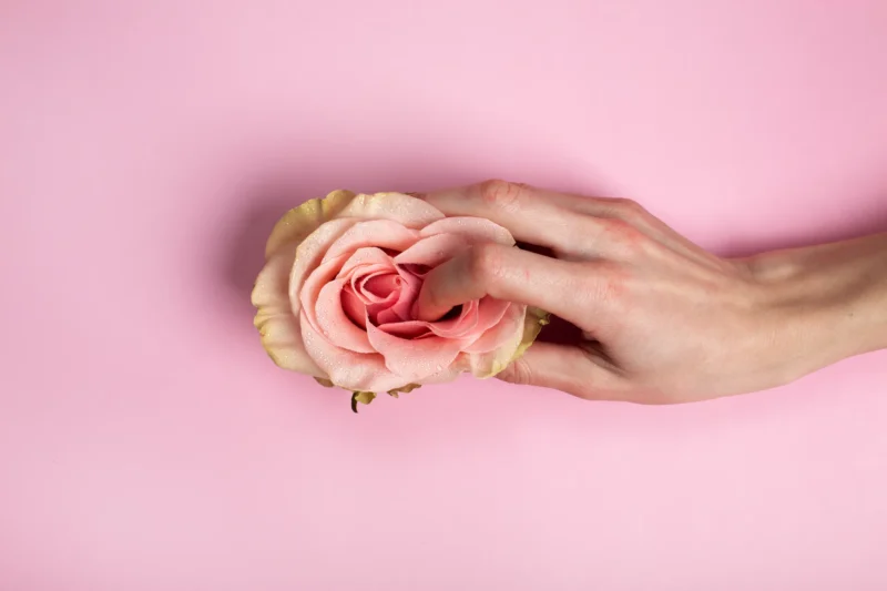Cikluszszinkon program - female-reproductive-system-concept-with-hand-touching-flower
